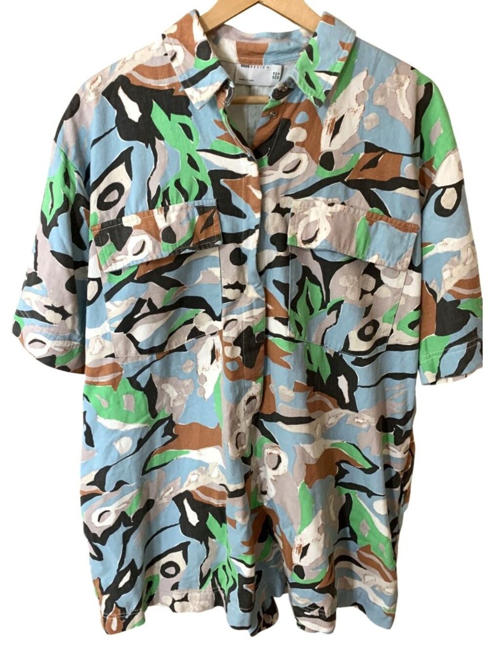 ASOS Design Womens 12 Cotton Romper Abstract Print Artsy Short Sleeve